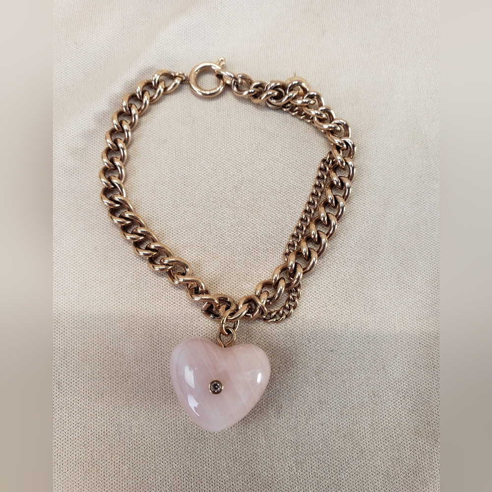 Michael Kors Rose Gold Tone Pink Heart Charm Bracelet